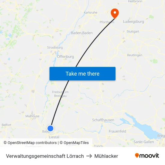 Verwaltungsgemeinschaft Lörrach to Mühlacker map