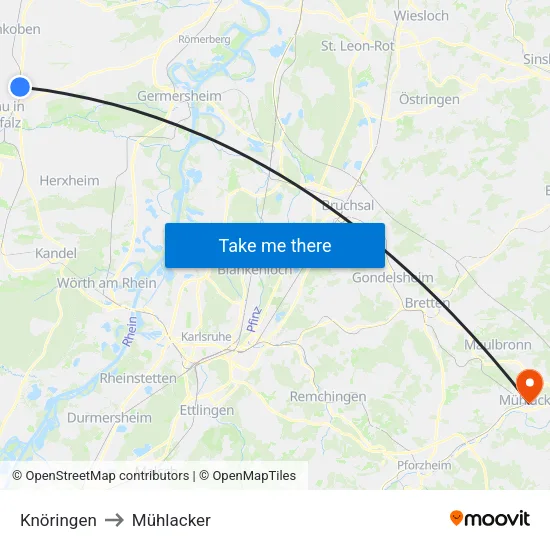 Knöringen to Mühlacker map