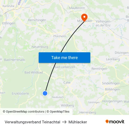 Verwaltungsverband Teinachtal to Mühlacker map