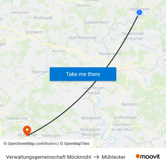 Verwaltungsgemeinschaft Möckmühl to Mühlacker map