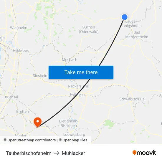 Tauberbischofsheim to Mühlacker map