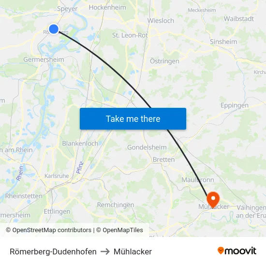 Römerberg-Dudenhofen to Mühlacker map