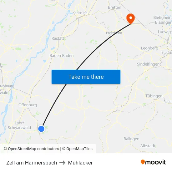 Zell am Harmersbach to Mühlacker map