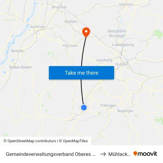 Gemeindeverwaltungsverband Oberes Gäu to Mühlacker map