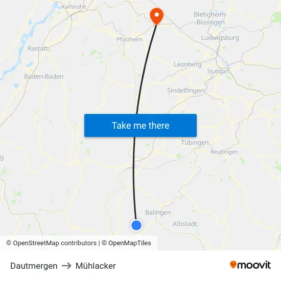 Dautmergen to Mühlacker map