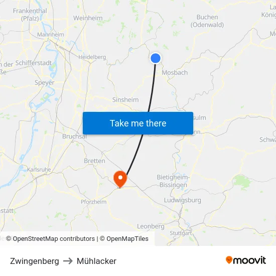 Zwingenberg to Mühlacker map