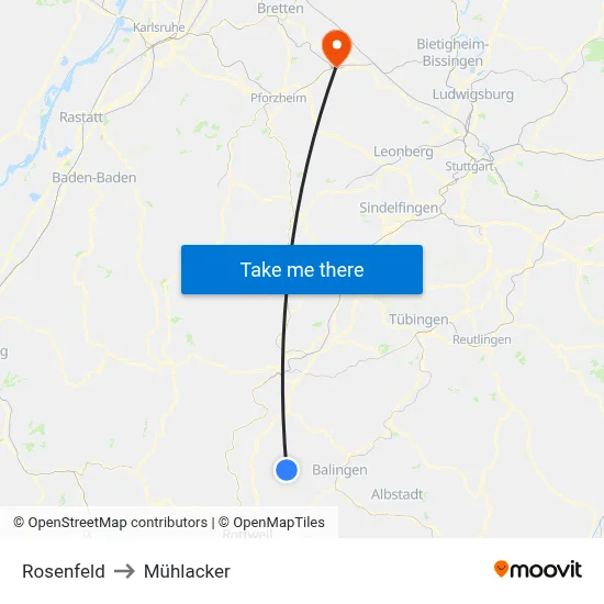 Rosenfeld to Mühlacker map