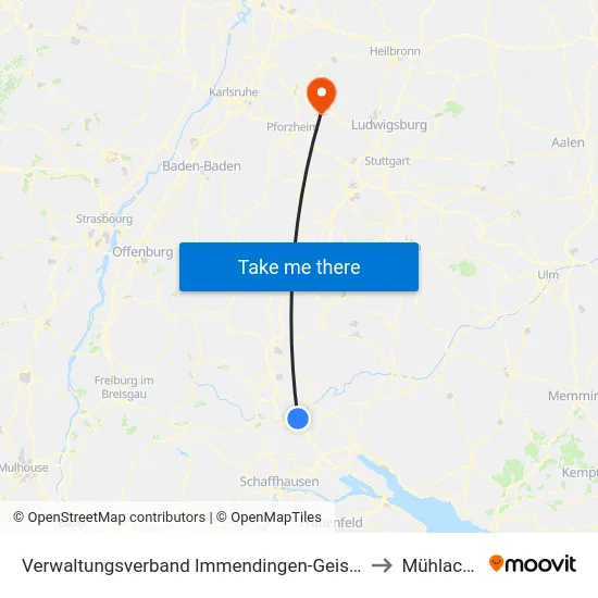 Verwaltungsverband Immendingen-Geisingen to Mühlacker map