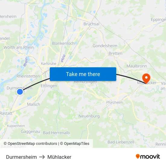 Durmersheim to Mühlacker map