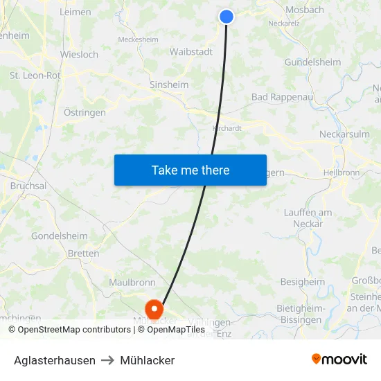Aglasterhausen to Mühlacker map