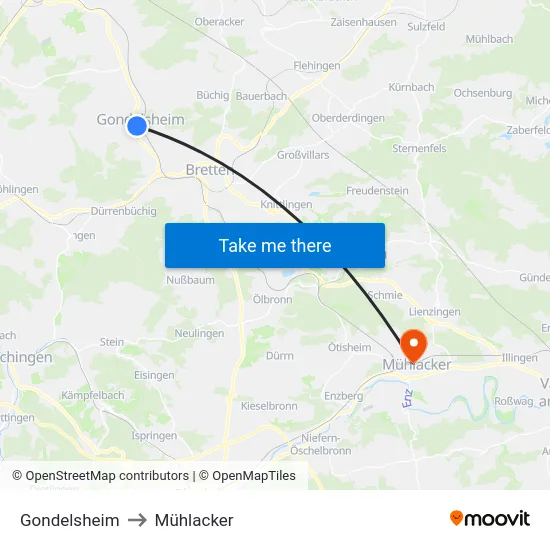 Gondelsheim to Mühlacker map