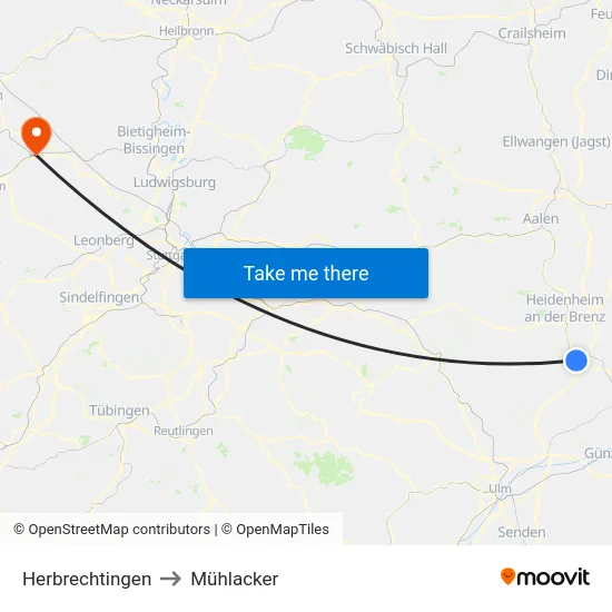 Herbrechtingen to Mühlacker map
