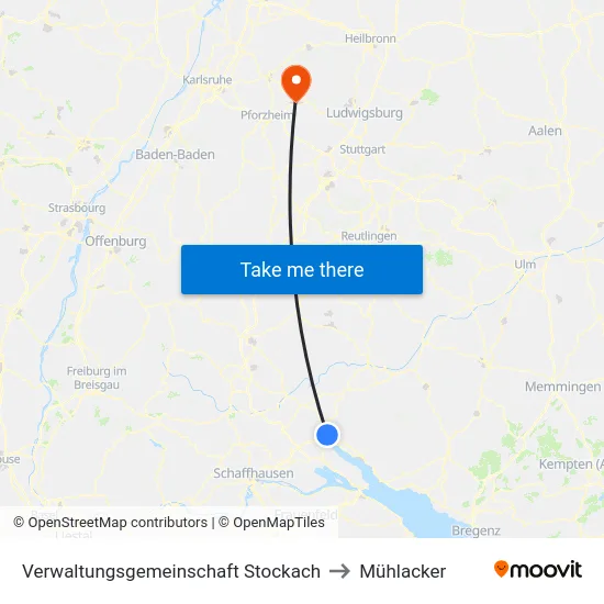 Verwaltungsgemeinschaft Stockach to Mühlacker map
