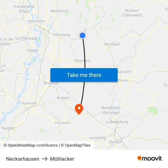 Neckarhausen to Mühlacker map