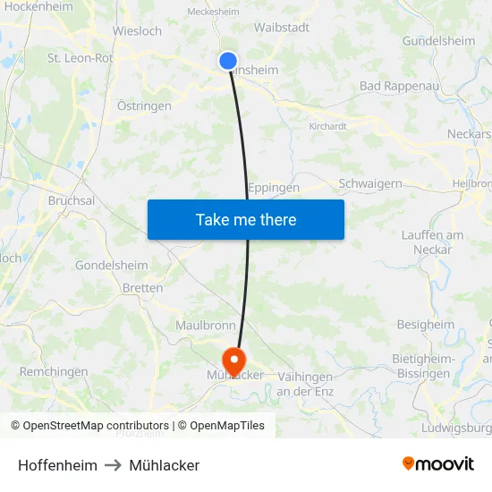 Hoffenheim to Mühlacker map