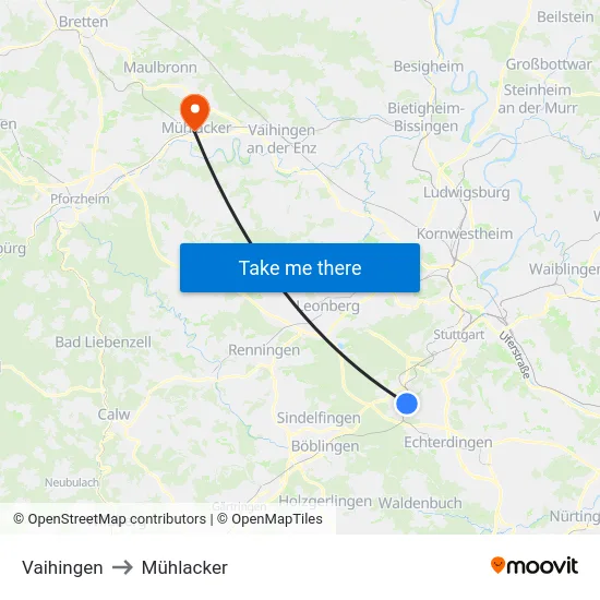 Vaihingen to Mühlacker map