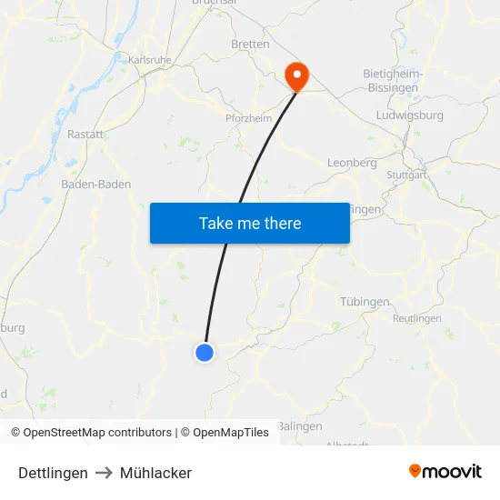 Dettlingen to Mühlacker map