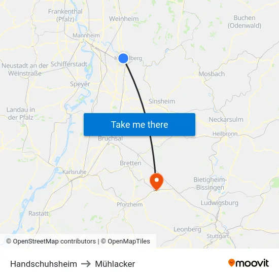 Handschuhsheim to Mühlacker map