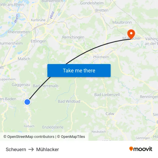 Scheuern to Mühlacker map