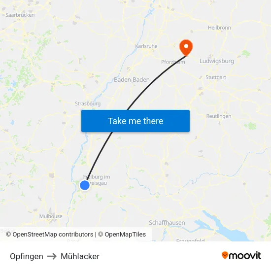 Opfingen to Mühlacker map