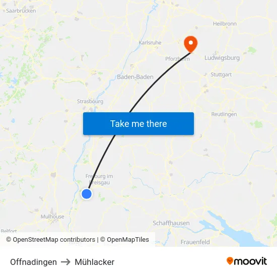 Offnadingen to Mühlacker map