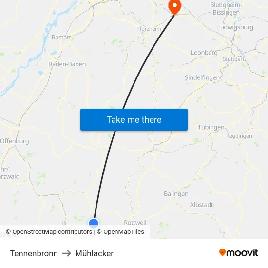 Tennenbronn to Mühlacker map