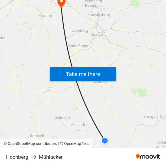 Hochberg to Mühlacker map
