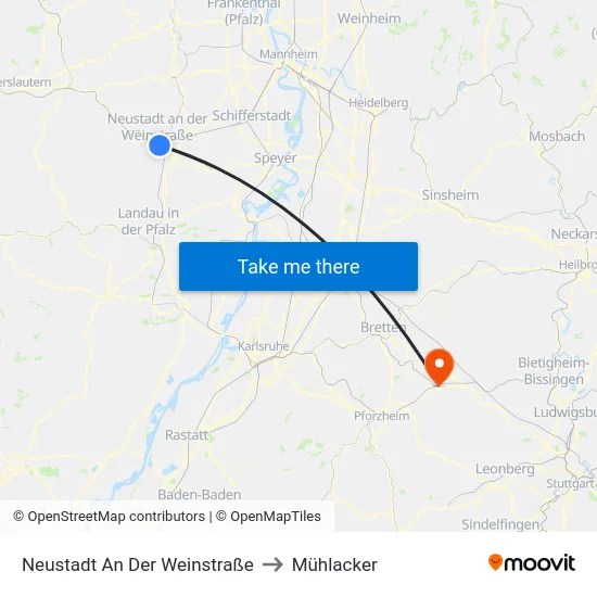 Neustadt An Der Weinstraße to Mühlacker map