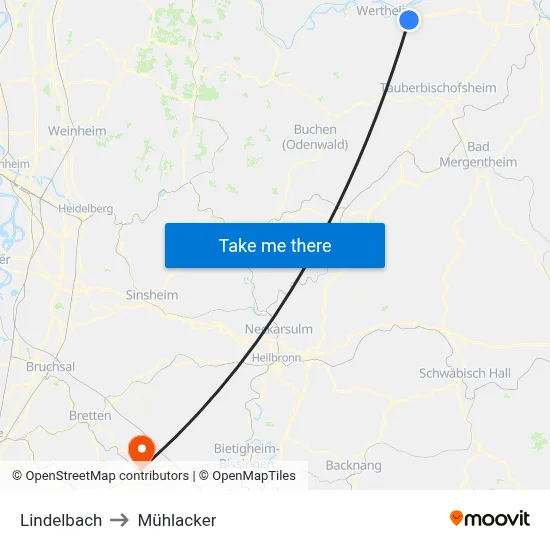 Lindelbach to Mühlacker map