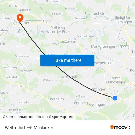 Weilimdorf to Mühlacker map