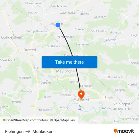 Flehingen to Mühlacker map