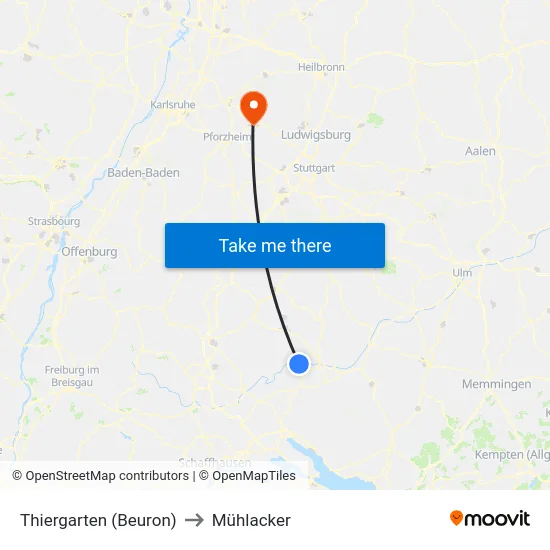 Thiergarten (Beuron) to Mühlacker map