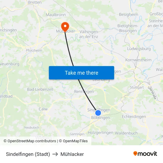 Sindelfingen (Stadt) to Mühlacker map