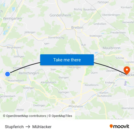 Stupferich to Mühlacker map