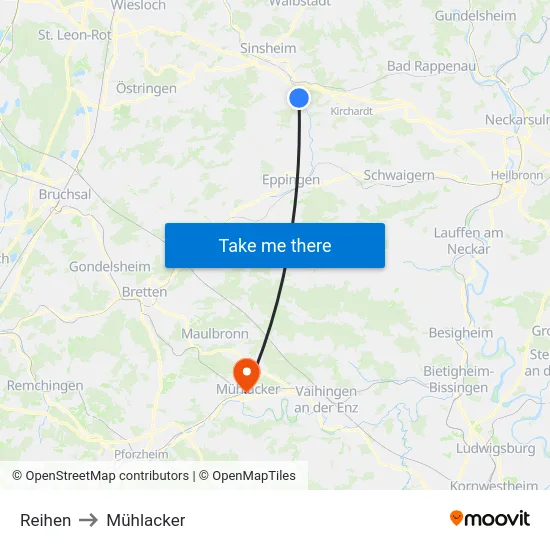 Reihen to Mühlacker map
