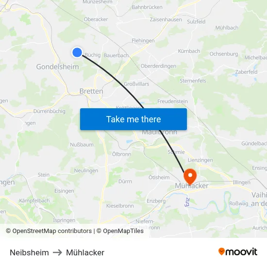 Neibsheim to Mühlacker map