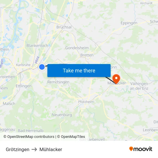 Grötzingen to Mühlacker map