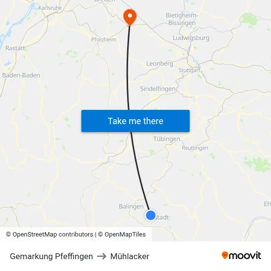 Gemarkung Pfeffingen to Mühlacker map