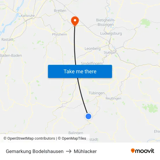Gemarkung Bodelshausen to Mühlacker map