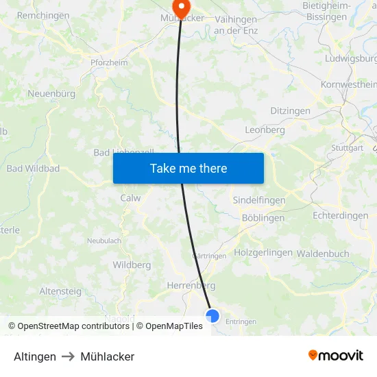 Altingen to Mühlacker map