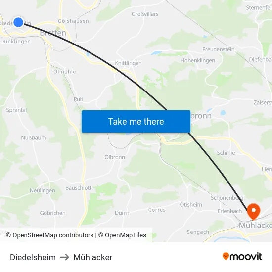 Diedelsheim to Mühlacker map