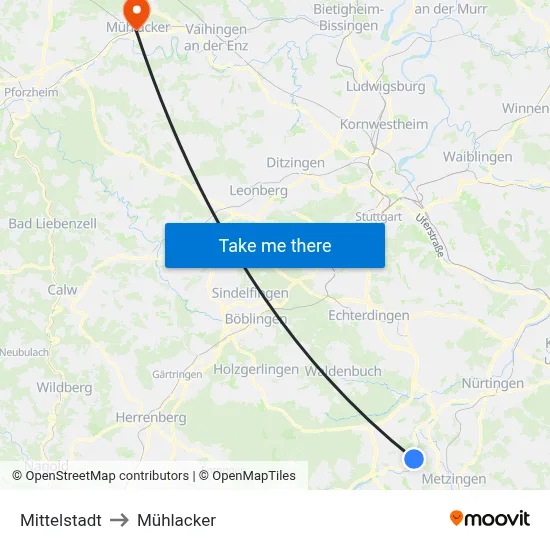 Mittelstadt to Mühlacker map