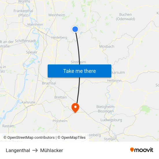 Langenthal to Mühlacker map