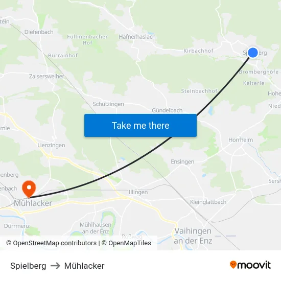 Spielberg to Mühlacker map