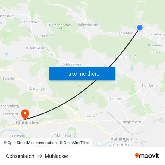 Ochsenbach to Mühlacker map