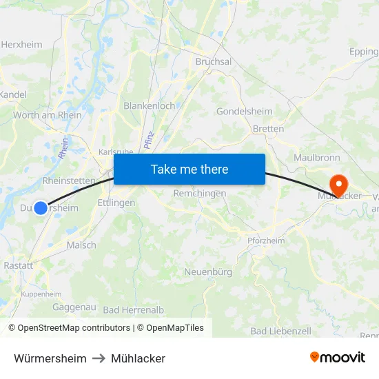Würmersheim to Mühlacker map