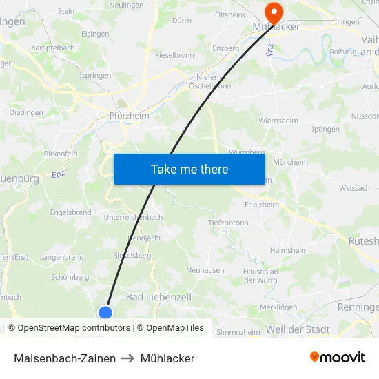 Maisenbach-Zainen to Mühlacker map