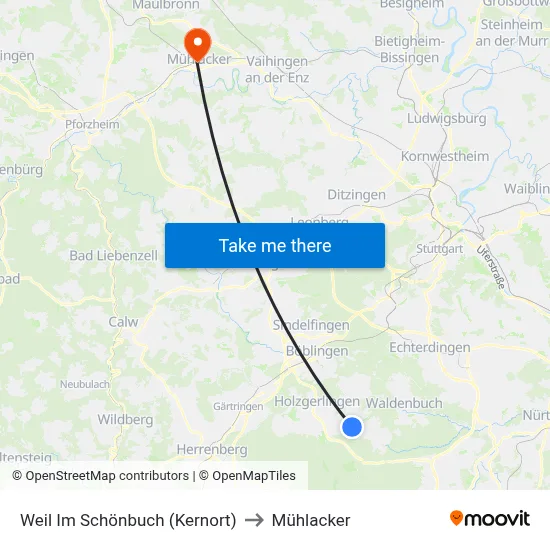 Weil Im Schönbuch (Kernort) to Mühlacker map