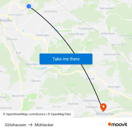 Gölshausen to Mühlacker map