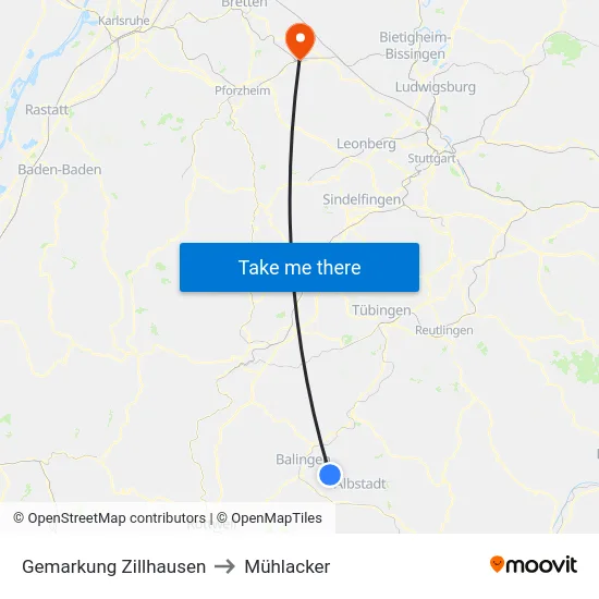 Gemarkung Zillhausen to Mühlacker map